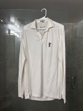 Peter Millar White Long Sleeve Polo with Embroidered Logo